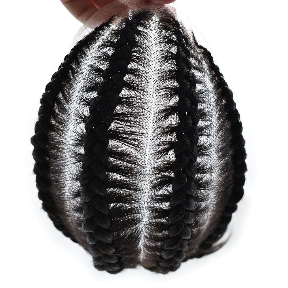 Cornrow Braids Toupee for Men Hairpiece Box Braided Mens Hair Unit Male Braiding