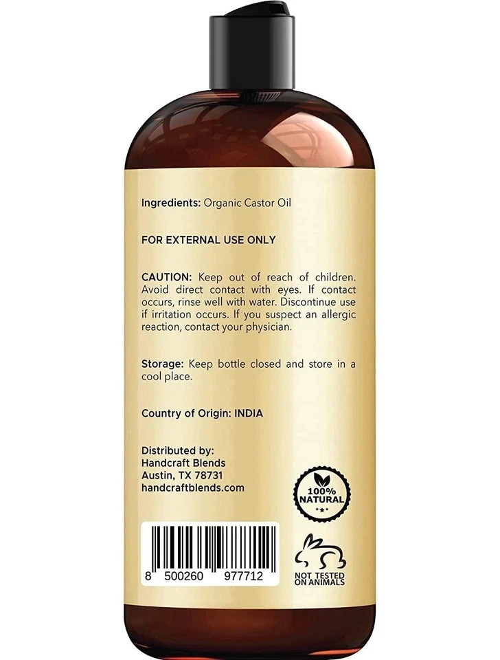 Organic Castor Oil 100% Pure and Hexane-free Cold-pressed Beauty 16 Floz
