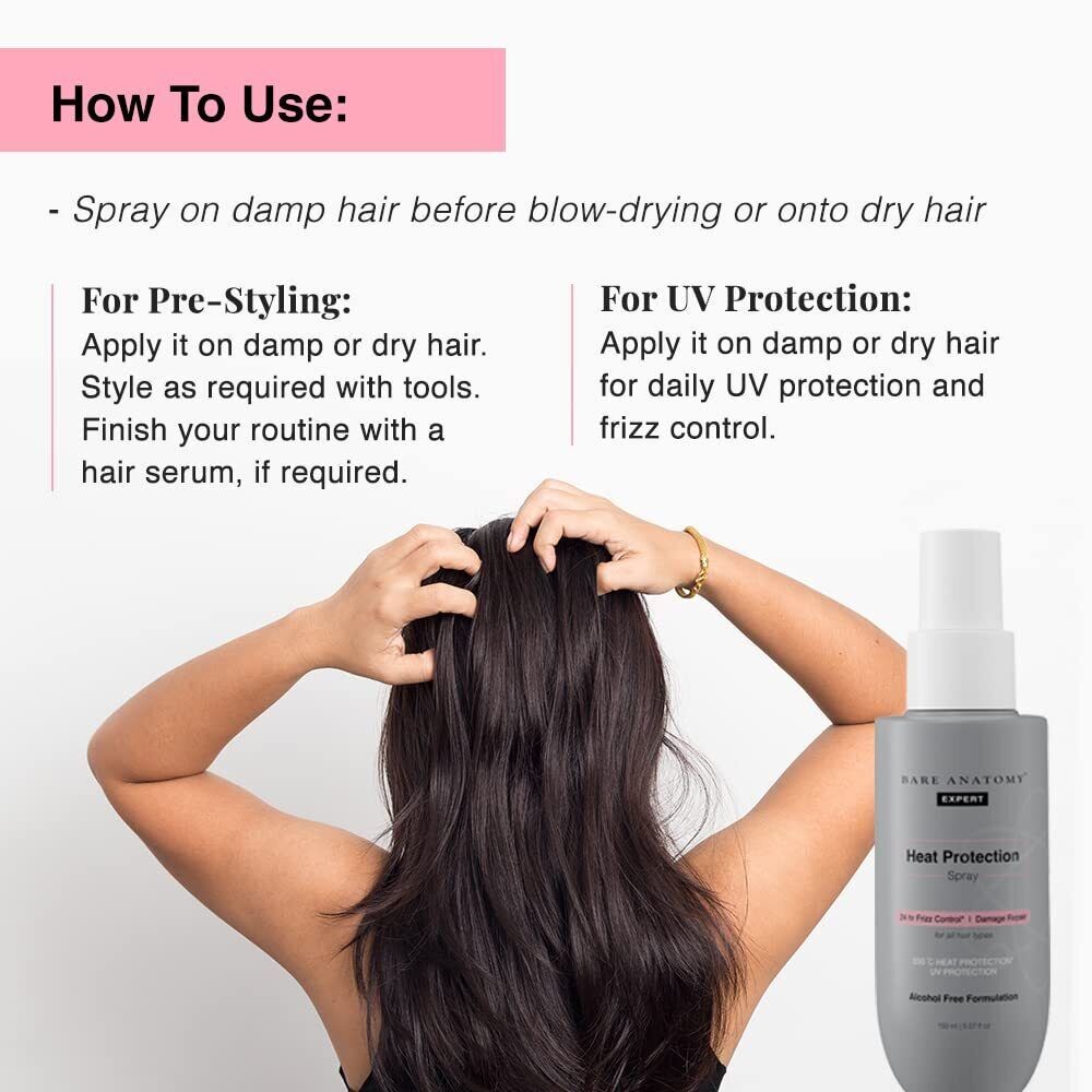 Bare Anatomy Heat Protection Spray Serum | Controls Frizz 24 Hrs | Paraben Free