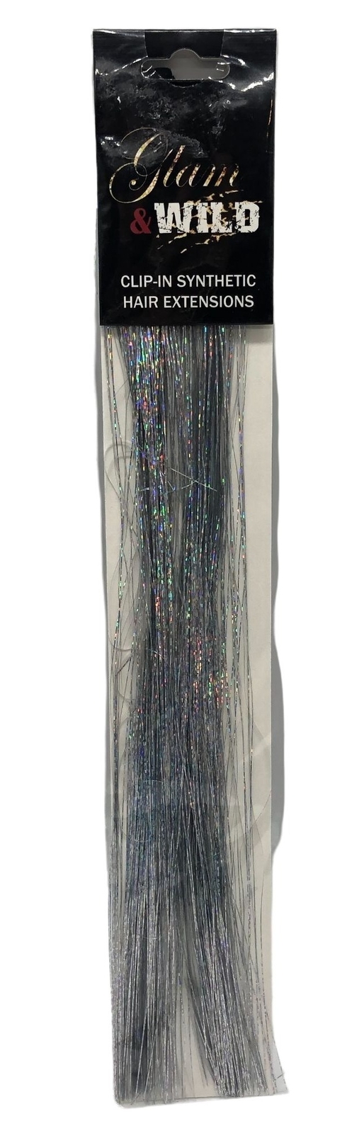 Glam & Wild Clip-in Synthetic Hair Extension 13″ Party Silver Tinsel