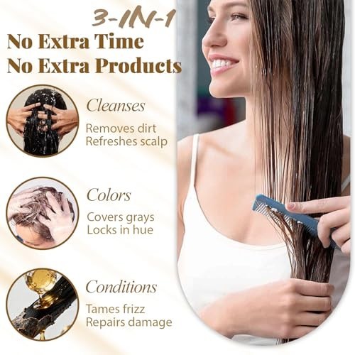 Coffee Hair Dye Shampoo 3-in-1 for Gray Hair, Root Touch Up, 16.9 Fl Oz