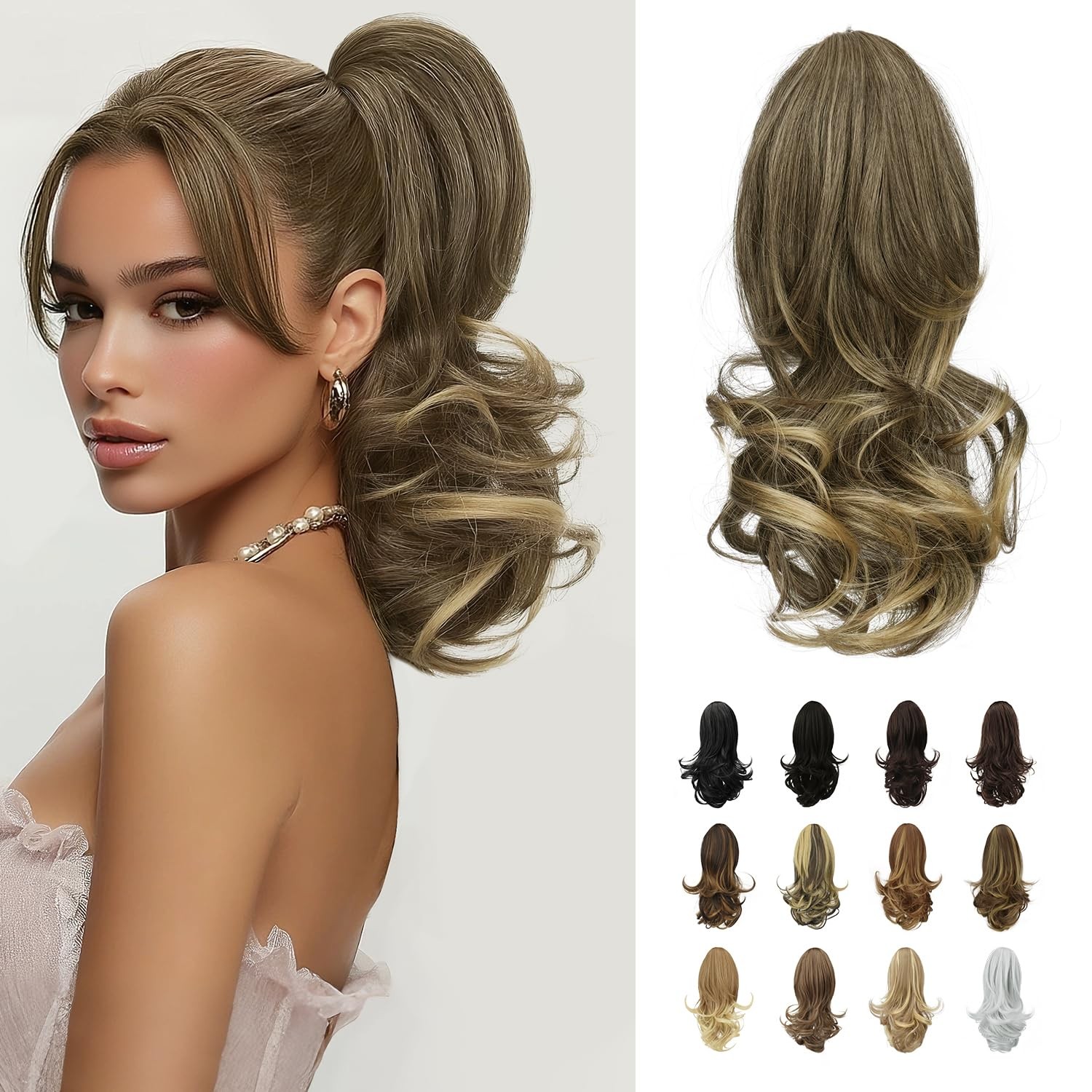 13″ Ponytail Extension Long Curly Ponytail Clip in Claw Hair Extension Natural