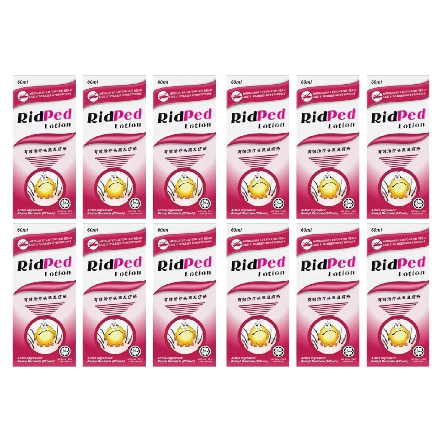 12 Boxes Original RidPed Lotion 60ml Benzyl Benzoate 25% NEW (Exp 2028)