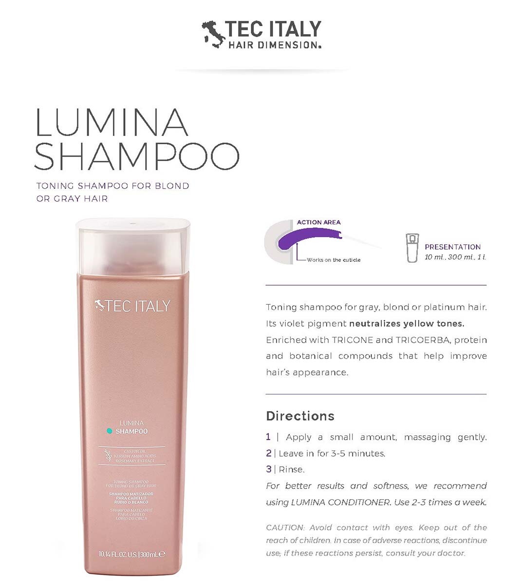Tec Italy Color Care Lumina Hair Dye Shampoo for blond & gray hair 10.1 oz