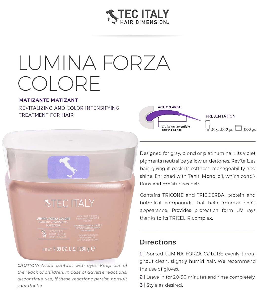 Tec Italy Lumina Forza Matizante Revitalizer & Intensifying Hair Treatment 9.8oz