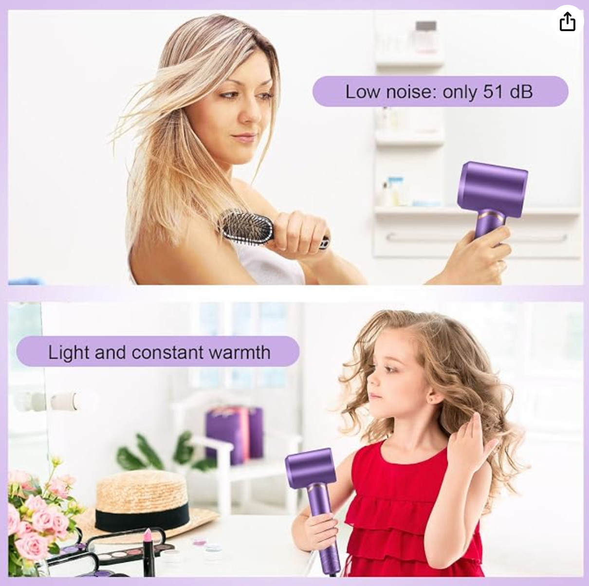 Hair Dryer Negative Ionic Blow Dryer for Fast Drying, Low Noise