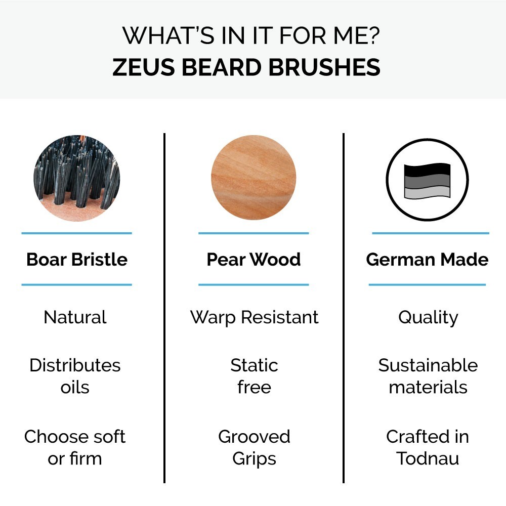 Zeus Oval Military Beard Brush with Bag, 100% Soft Boar Bristle, Germany Q92