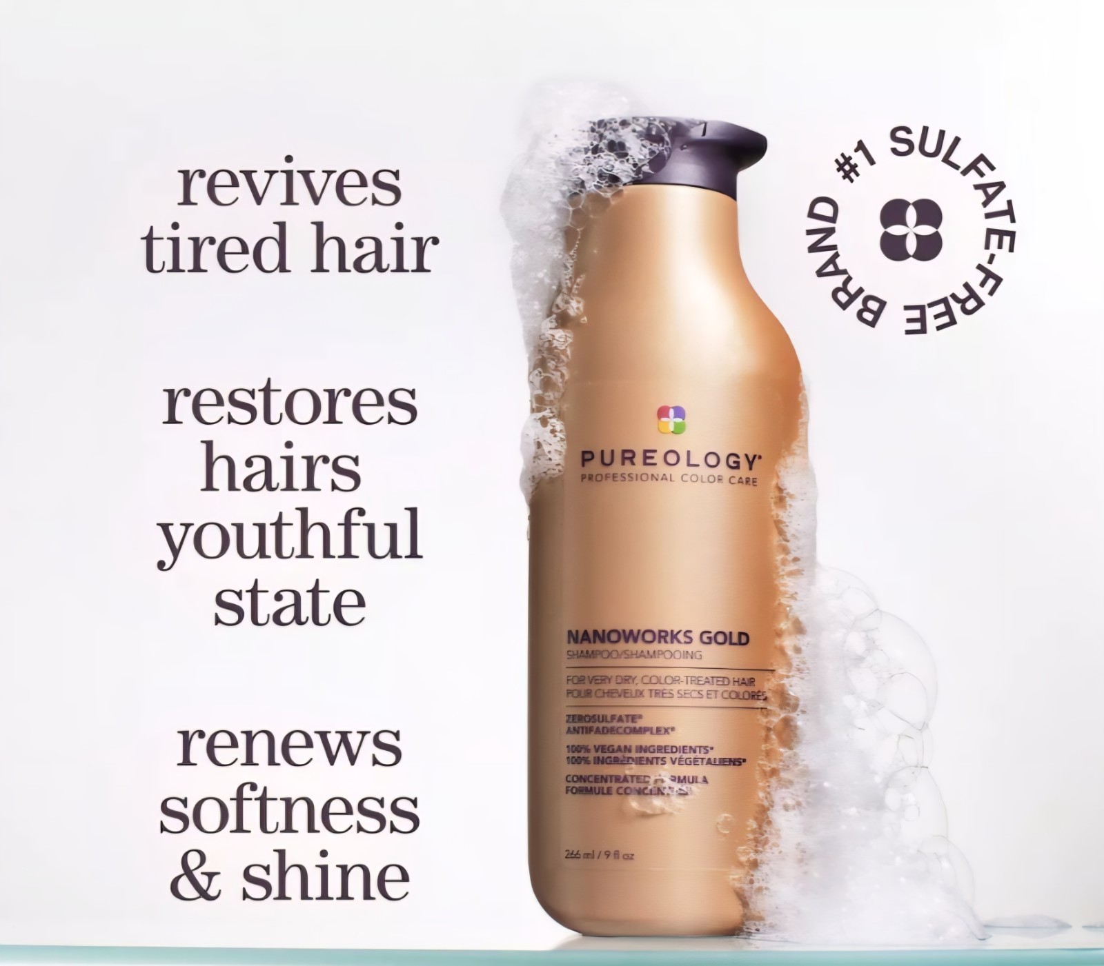 Pureology Nanoworks Gold Shampoo 9 fl oz / 266 ml for Dry color treated hair NEW