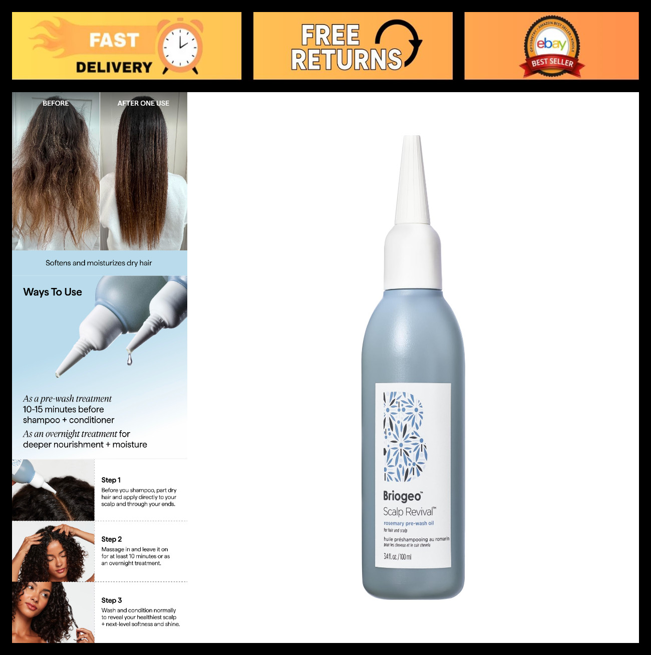 Moisturizing Scalp Treatment Oil | Rosemary Pre-Wash for Dry, Flaky, Itchy Scalp