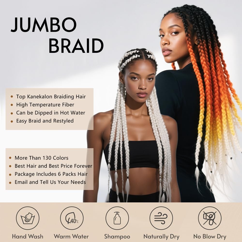 SHUOHAN 6 Packs Ombre Jumbo Braiding Hair Extensions 24 Inch Synthetic (Black