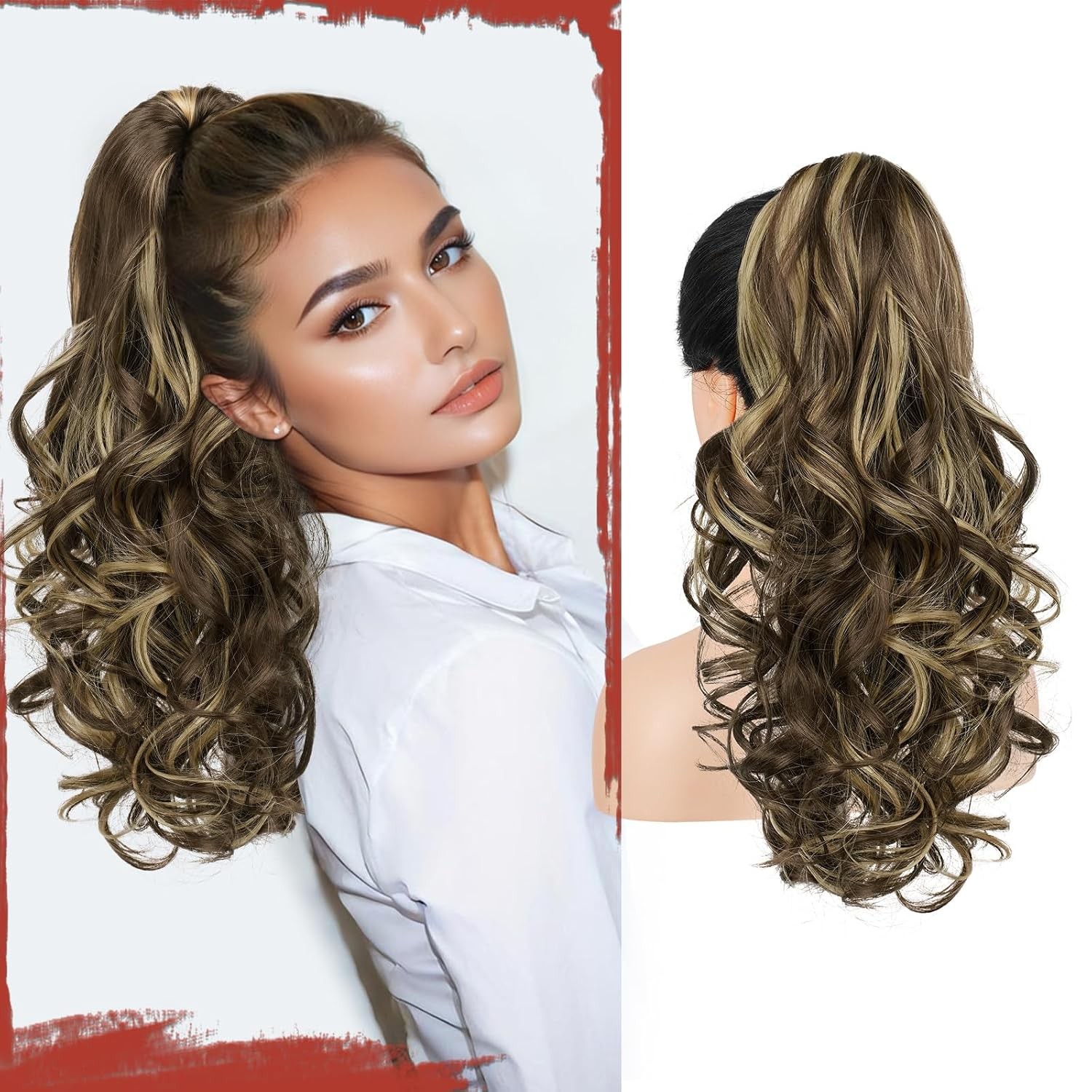 13″ Ponytail Extension Long Curly Ponytail Clip in Claw Hair Extension Natural