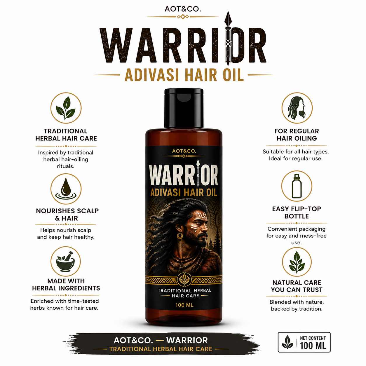 Adivasi Herbal Hair Oil ” Warrior ” Original Supports Healthy Hair Growth 100ml