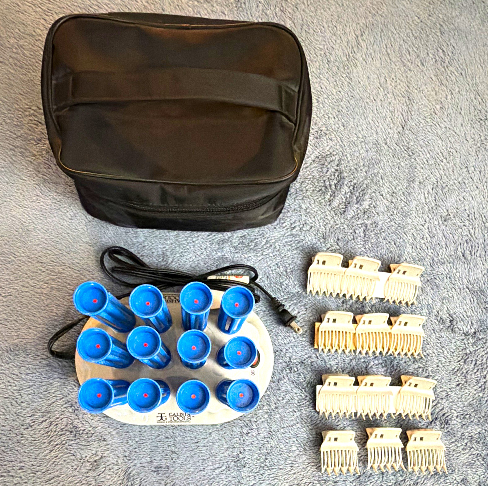 Calista Tools Ion Hot Rollers Set 1 in Barrel w/ Travel Case, Blue/White