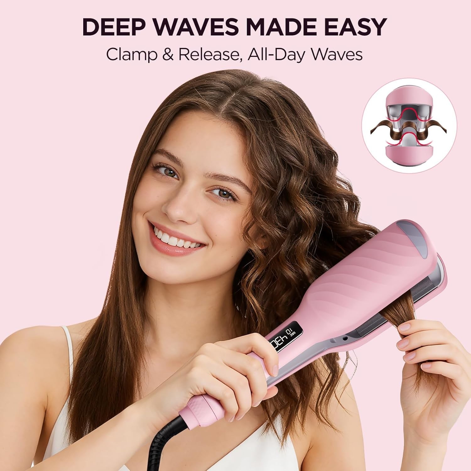 BABONIR Automatic Curling Iron with 500 Million Ionic, 1.25” Ceramic, Pink