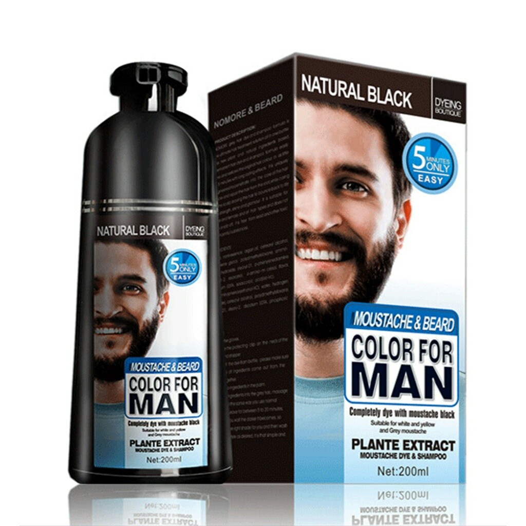 Men Black Beard Hair Dye Color Shampoo Permanent Darkening Cover Gray White Hair