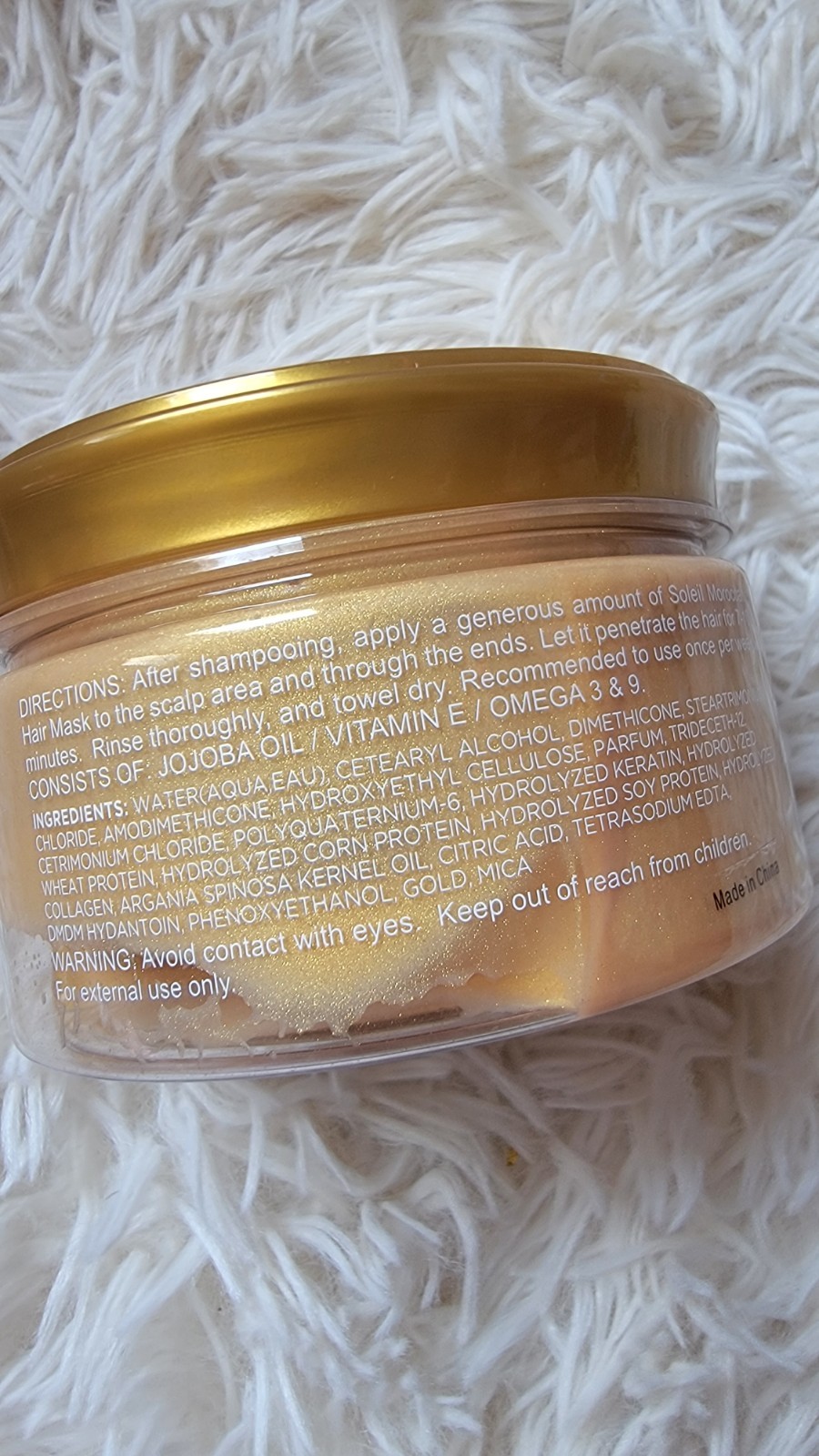 Soleil HydroLine Moroccan Hair Mask 300ml 10.14 fl oz Organic Paraben-Free Gold