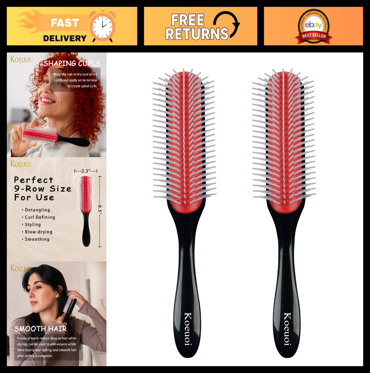 9 Row Curly Hair Brush Set – Detangling & Shaping for Wet/Dry Hair, Unisex