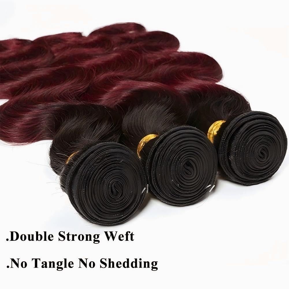 UDesire 1b/99j Ombre Burgundy Brazilian Virgin Hair Body Wave Bundles 16 18 20