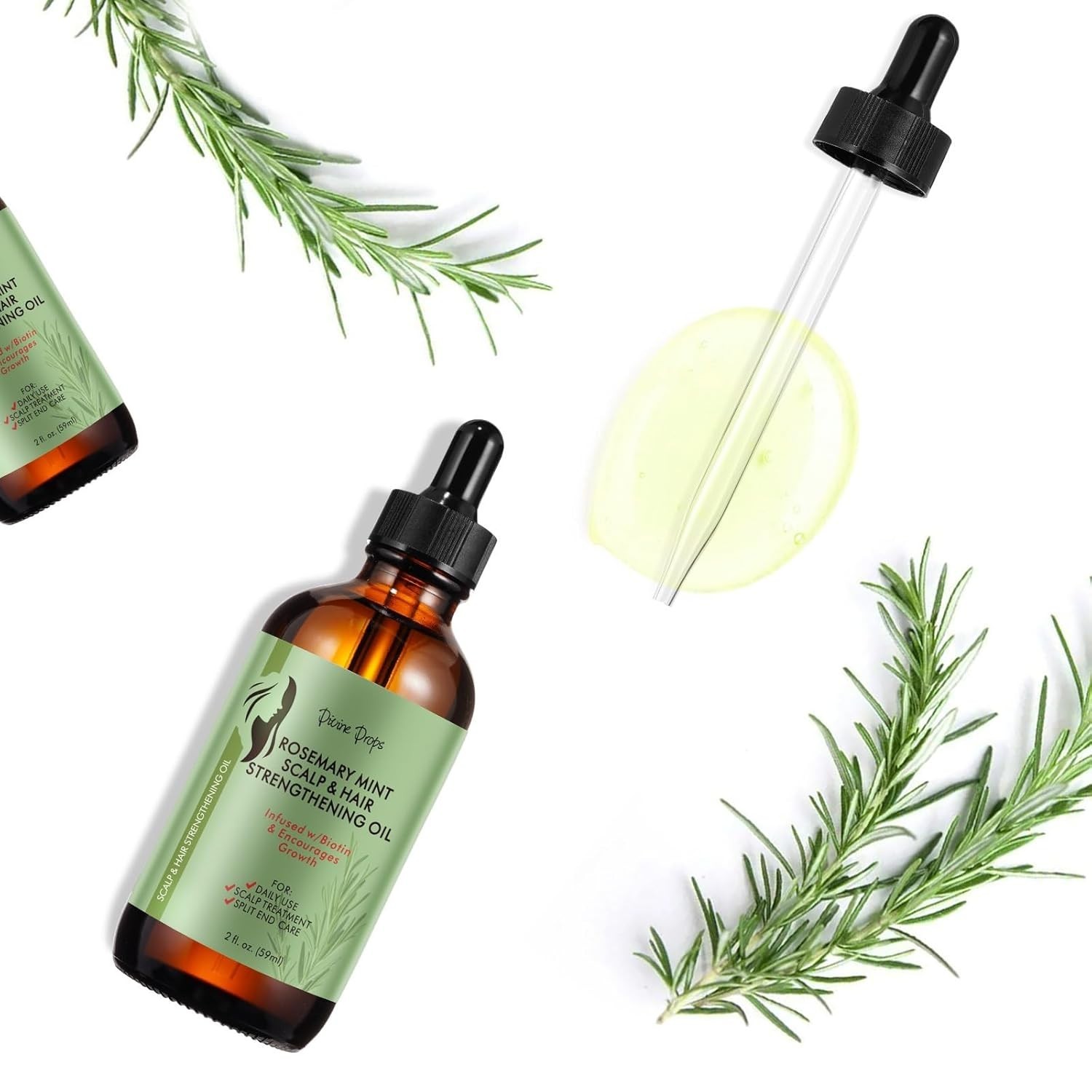 Divine Drop Organic Rosemary Oil for Hair Growth,100% Pure Mint Scalp & Hair Oil