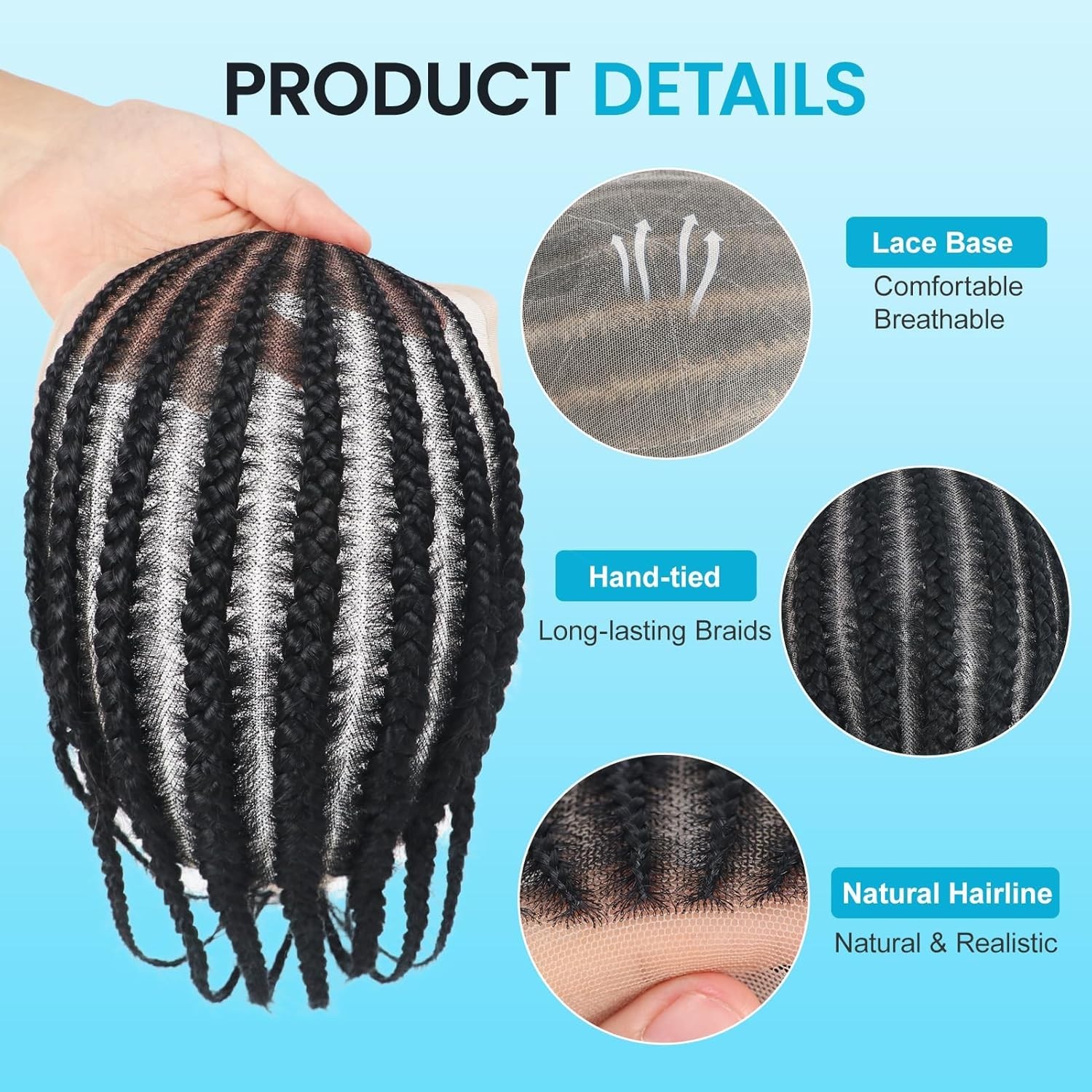 Cornrow Box Braided Afro Toupee Black Men Full Lace Human Hair Systems Male Unit