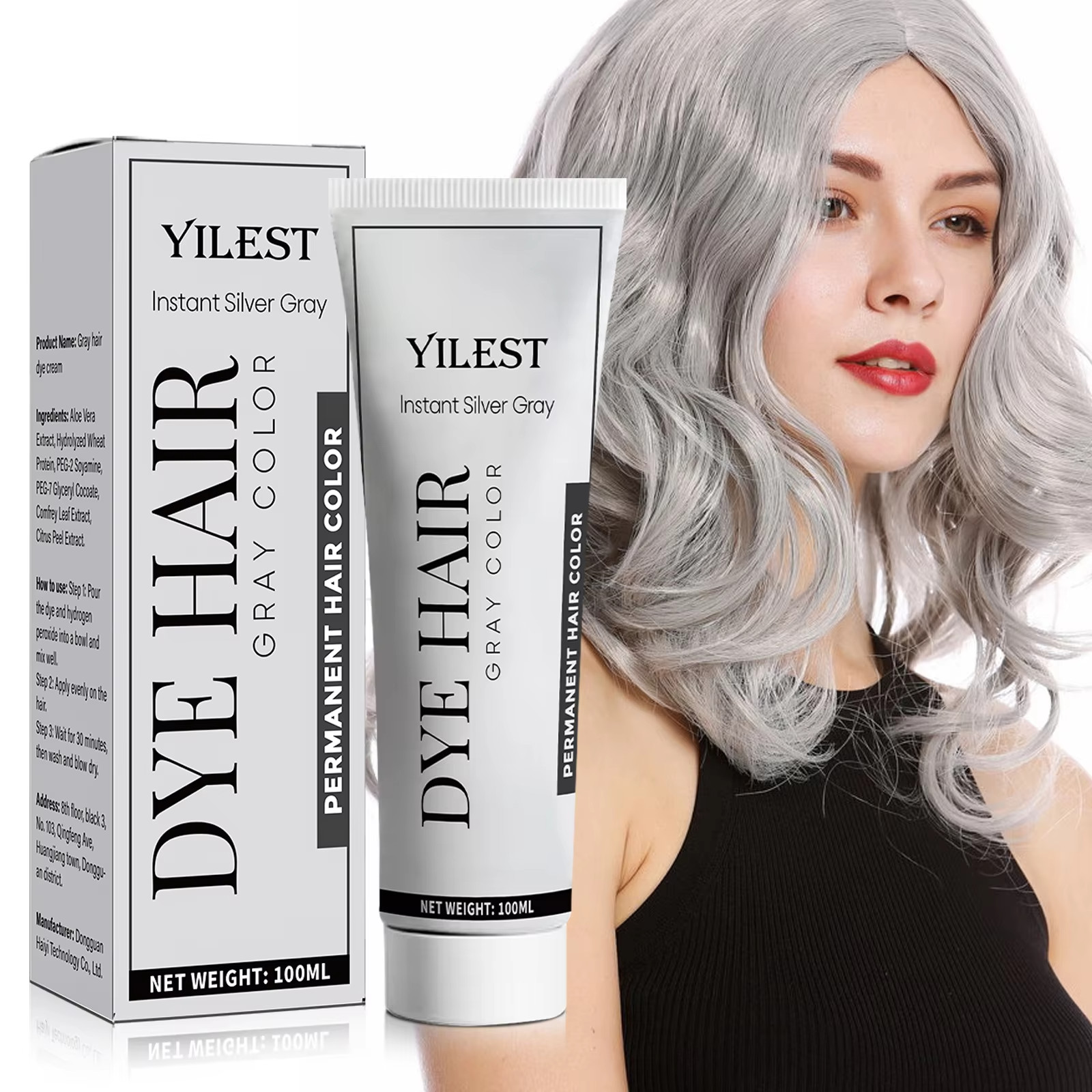 100ml Silver Grey Hair Dye Cream Smoky DIY Hair Color Wax Long Lasting No Damage
