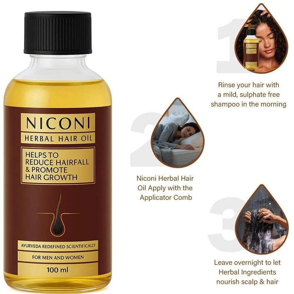 (1 x 100ml) Niconi Herbal Hair Oil Natural Hair Fall Solution For Women and Men