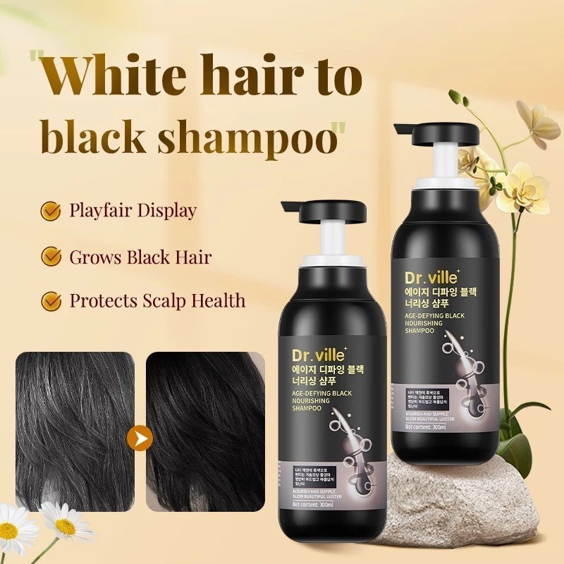 New 3 x 300ml Dr.Ville Black Hair Shampoo Black Nourishing Shampoo Express Ship