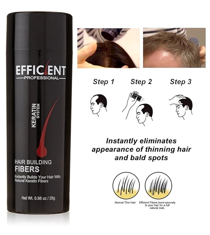 EFFICIENT Hair Loss Powder Concealer Thickening Fiber Black 28g
