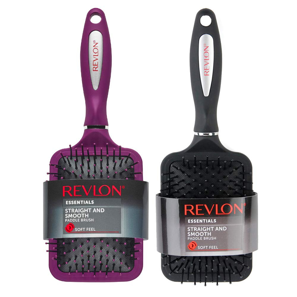 Straight & Smooth Soft Touch Paddle Hair Brush Set, Black + Berry