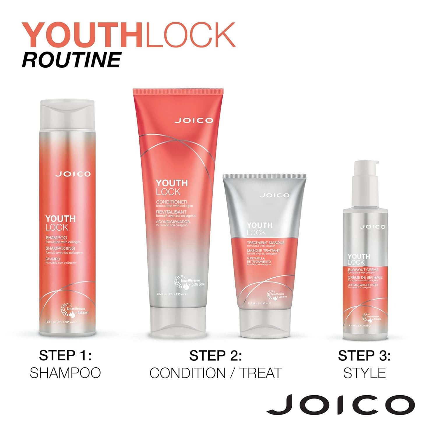 Joico YouthLock Shampoo 10.1 fl oz & Conditioner 8.5 oz Formulated With Collagen