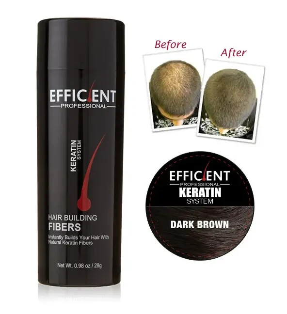 EFFICIENT Keratin Hair Loss Powder Concealer Thickening Fiber, Dark Brown 28g