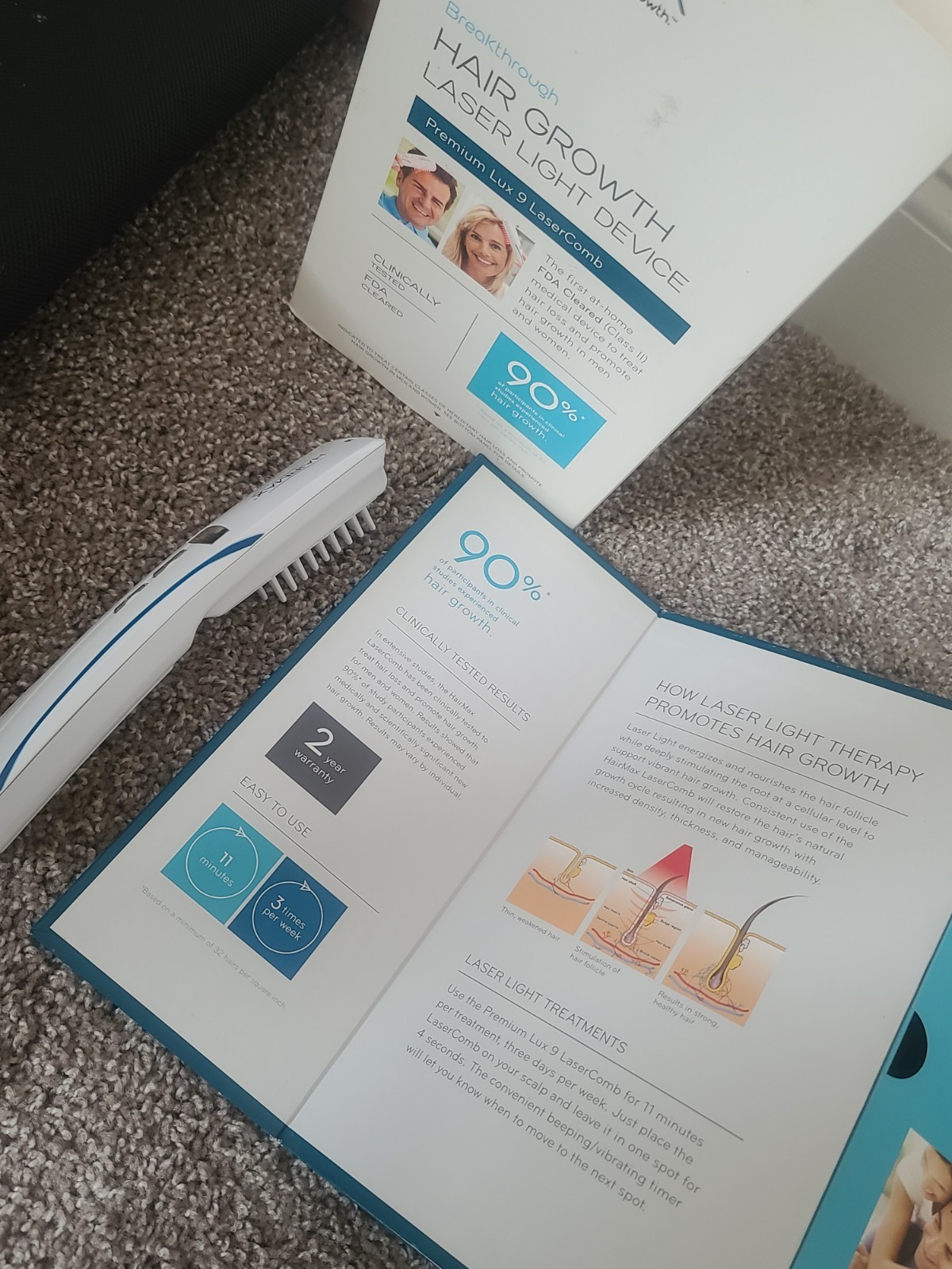 HairMax Lux 9 Lasercomb & Pure NuDerma ATP System – Hair Growth Devices