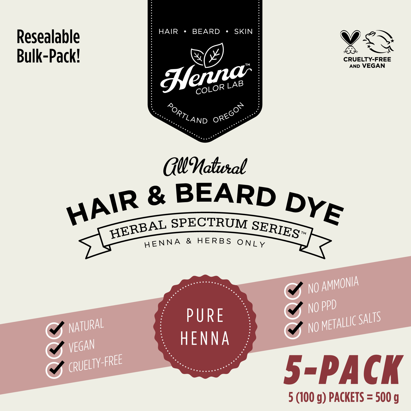 PACK OF 5 Pure Henna Hair & Beard Dye | 100% Natural | Henna Color Lab