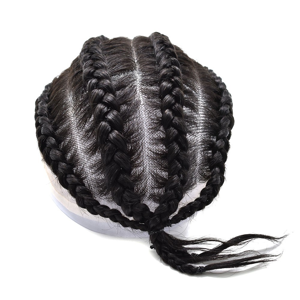 Cornrow Braids Toupee for Men Hairpiece Box Braided Mens Hair Unit Male Braiding