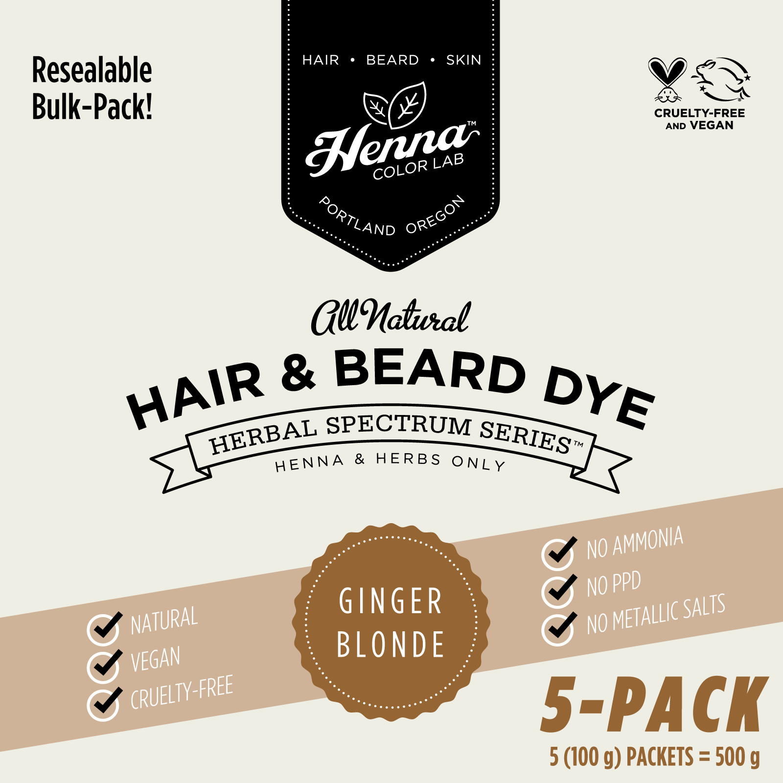 PACK OF 5 Ginger Blonde Henna Hair & Beard Dye | 100% Natural | Henna Color Lab