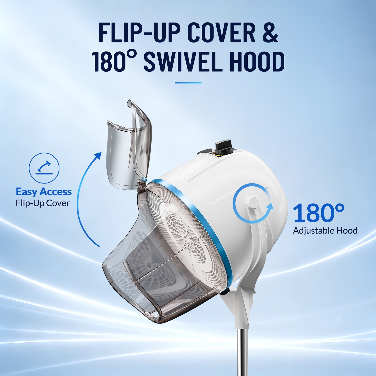 Stand Up Hair Dryer 1300W Adjustable Floor Hooded Bonnet Hair Dryer Wheel White