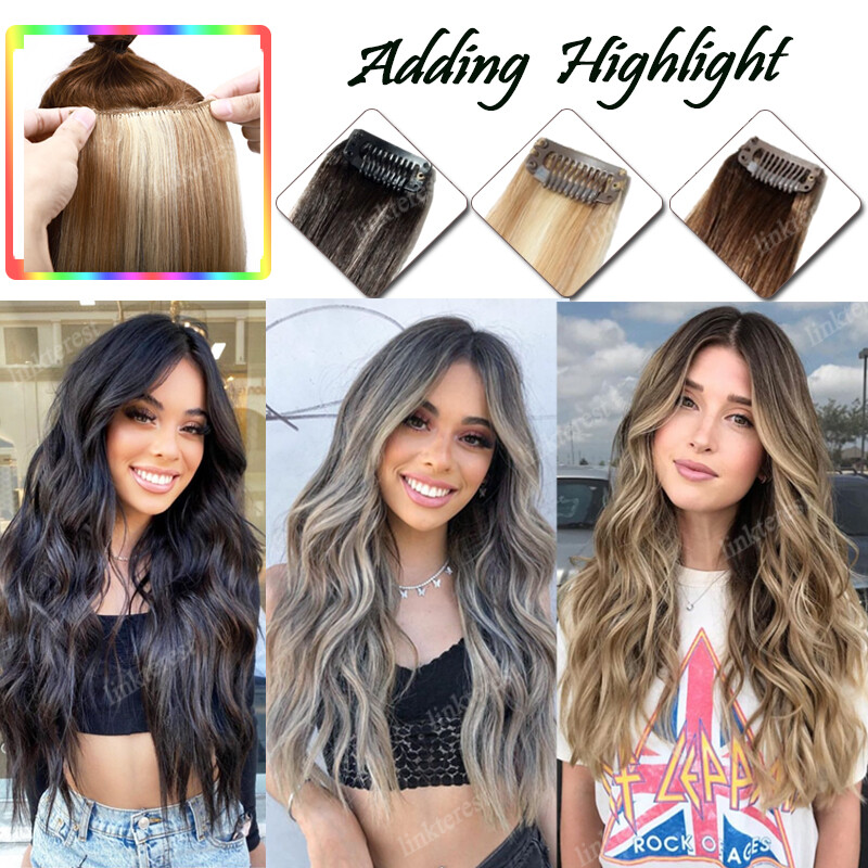 Highlight Clip In Real Remy 100% Human Hair Extensions Full Head 10″ 13″ 14″ 16″