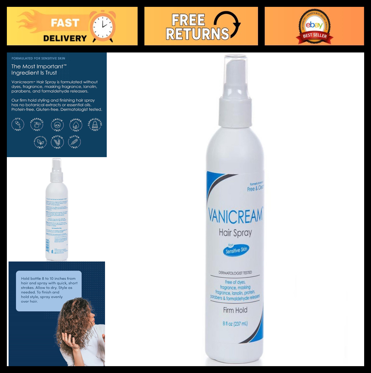 Firm Hold Hairspray – Free & Clear, 8 oz (Pack of 2) – Frizz Control, All-Day Ho