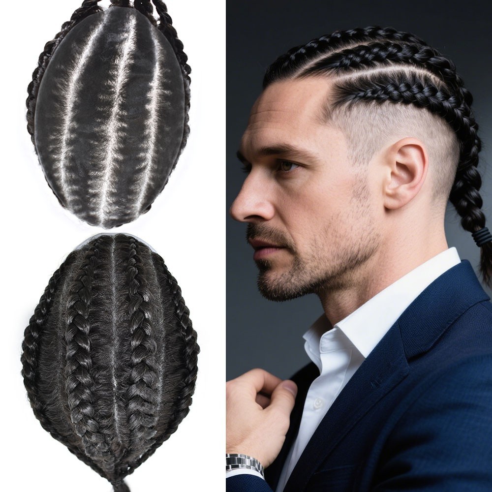 Cornrow Braids Toupee for Men Hairpiece Box Braided Mens Hair Unit Male Braiding