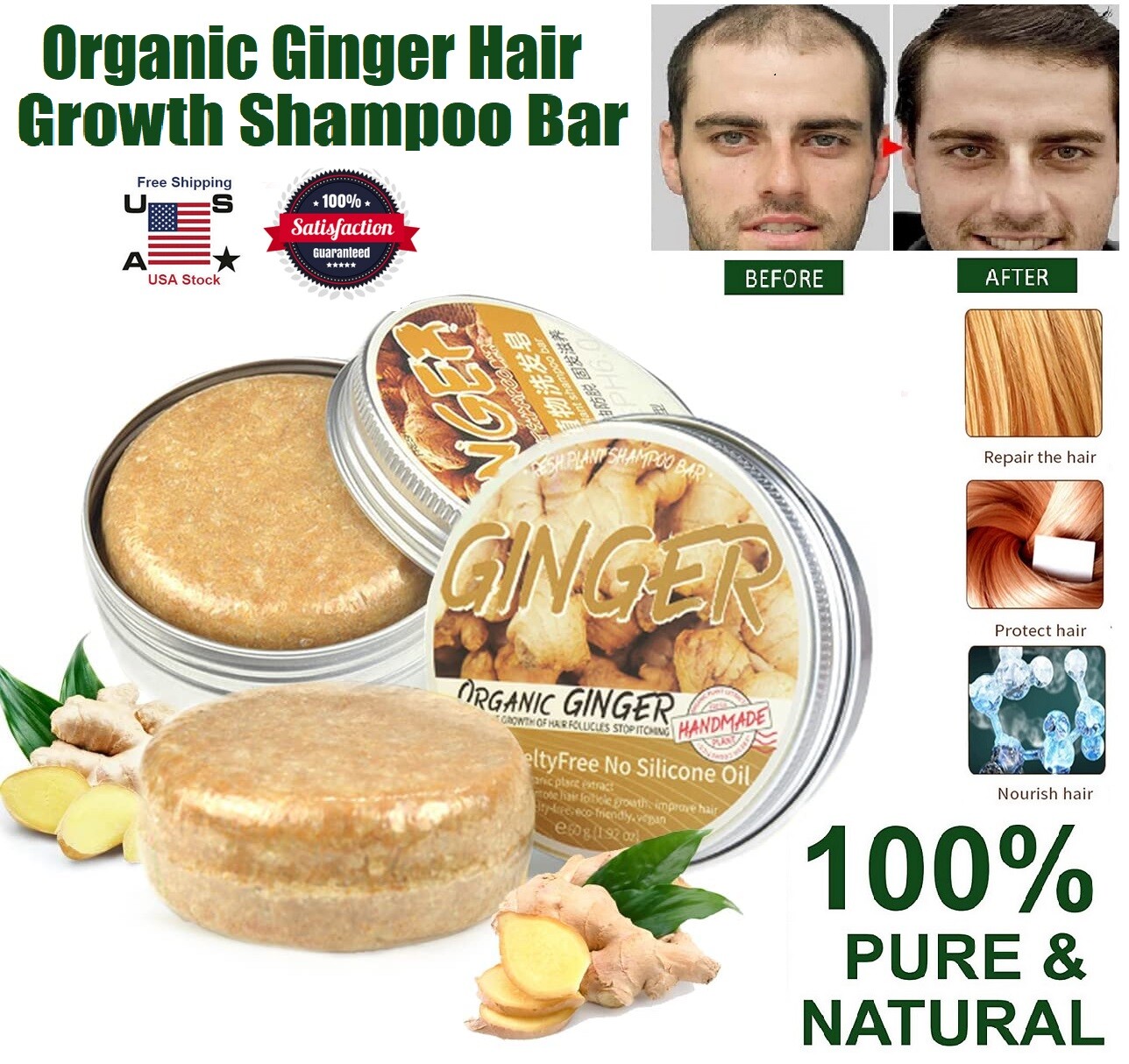 2 × Upgrade Organic Ginger Hair Regrowth Shampoo Bar Promotes Hair Growth 2022