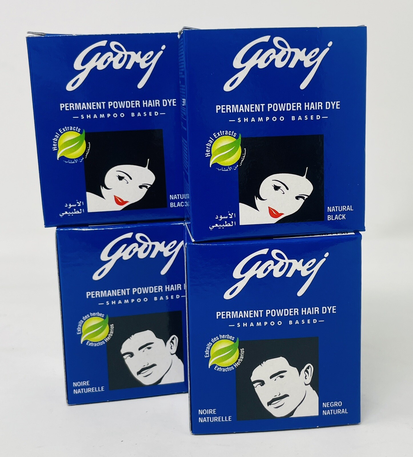PACK OF 4 Godrej Permanent Powder Hair Dye Herbal Extracts Natural Black Exp/25