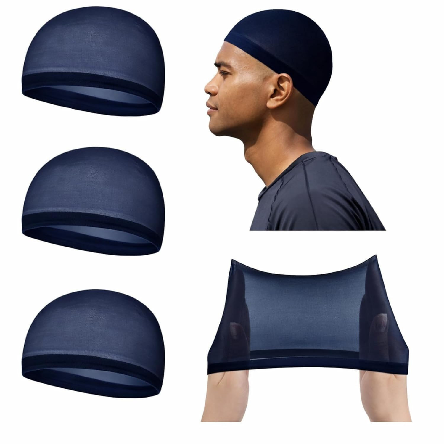 3 Pcs Stocking Wave Cap for Men Adult Stretchy Nylon Skull Wave Lightweight Bean