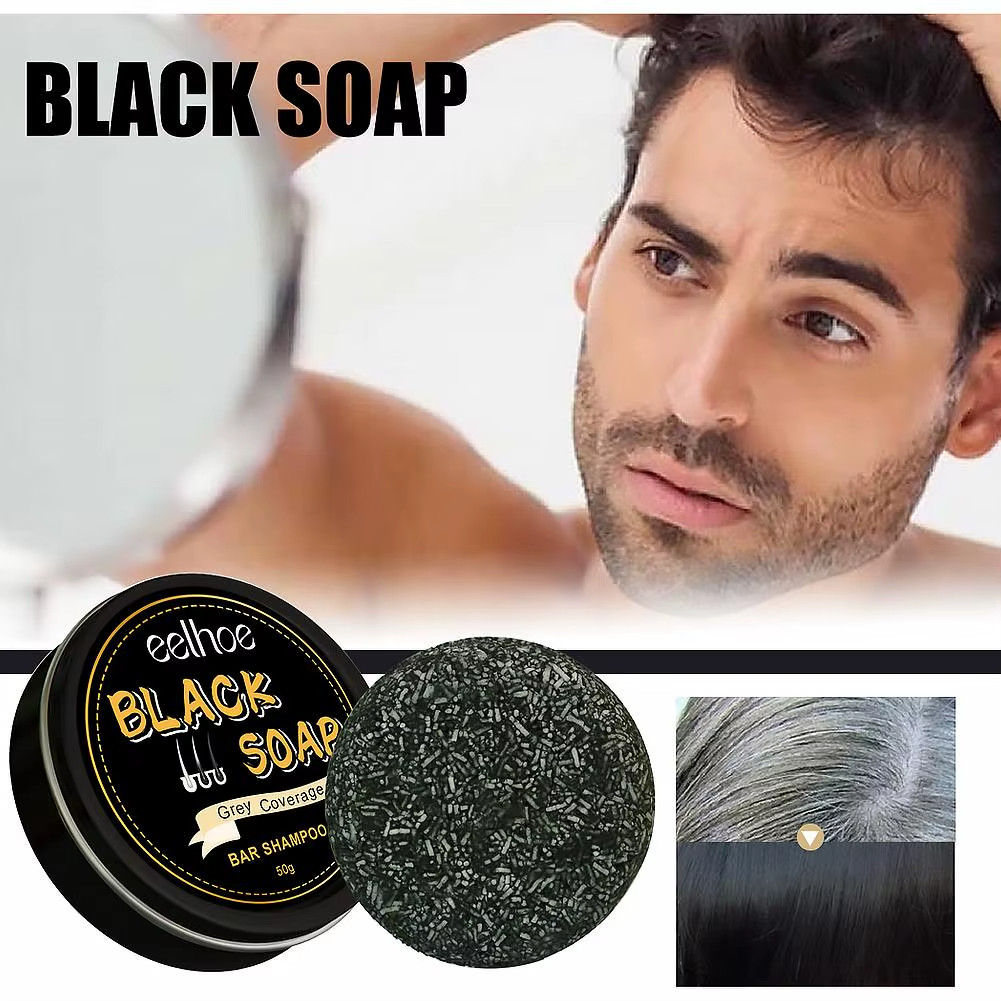 Men’s Black Hair Dye Shampoo Bar – Gray Hair Darkening Soap