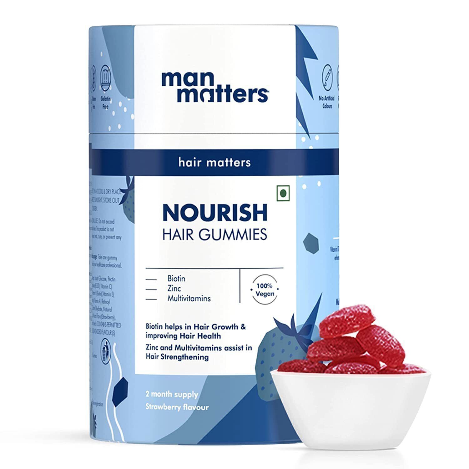 Man Matters Biotin Hair Gummies Hair Healthy & Vitamin A,C,E & Zinc 60 Days Pack