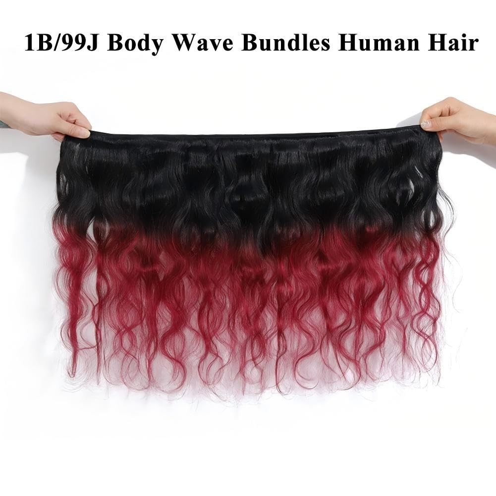 UDesire 1b/99j Ombre Burgundy Brazilian Virgin Hair Body Wave Bundles 16 18 20