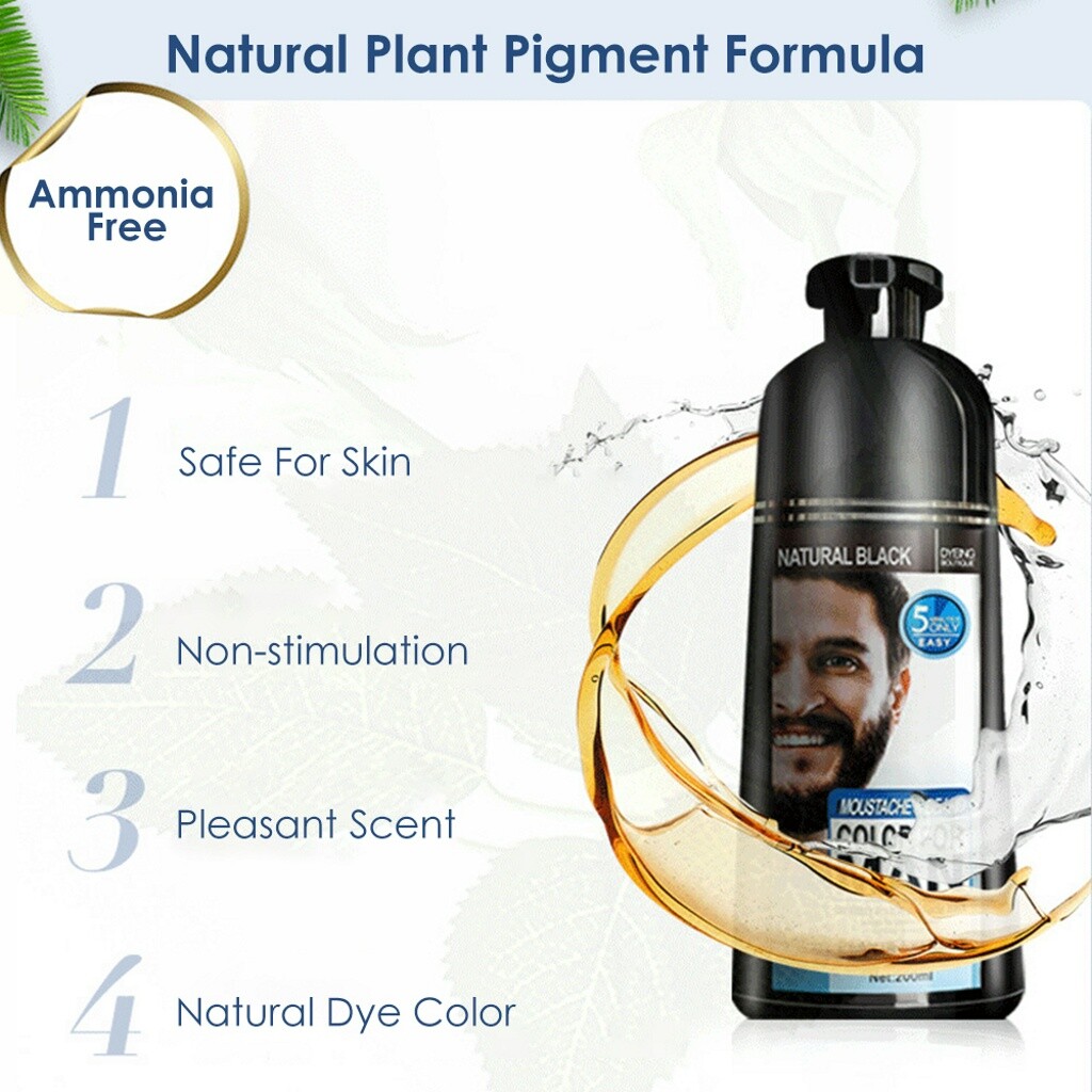 Men Black Beard Hair Dye Color Shampoo Permanent Darkening Cover Gray White Hair