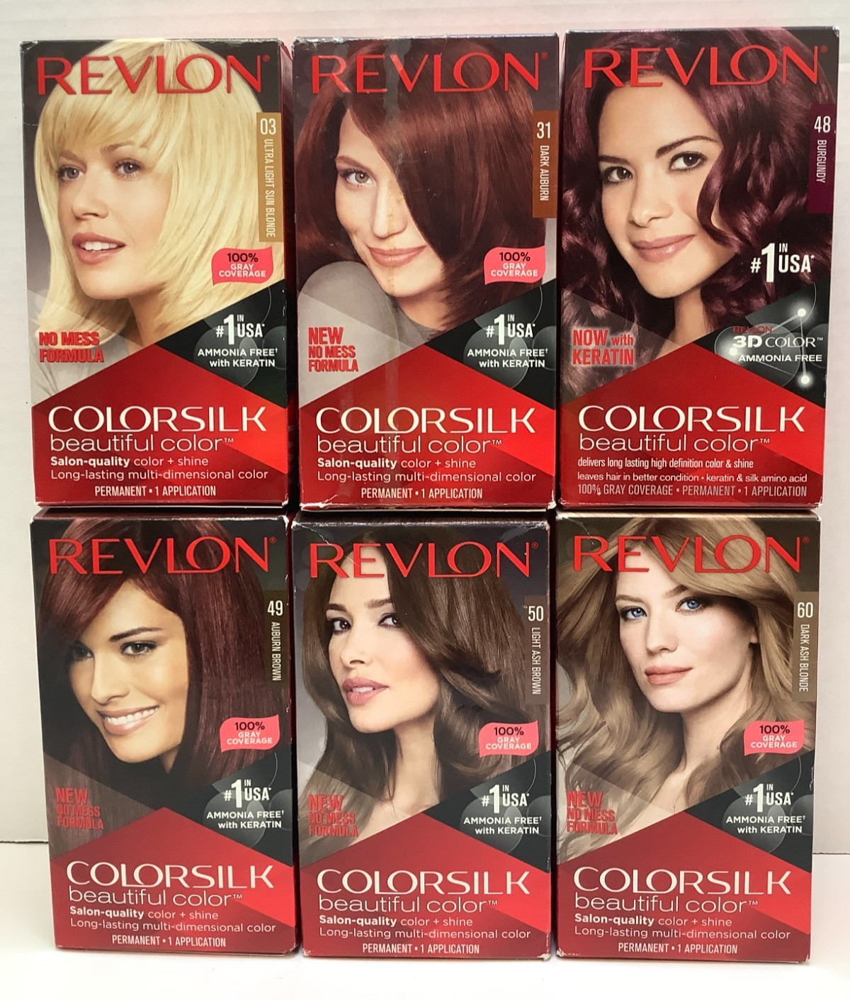 Revlon Colorsilk Beautiful Color Hair Dye, Assorted Lot of 6 Different Colors