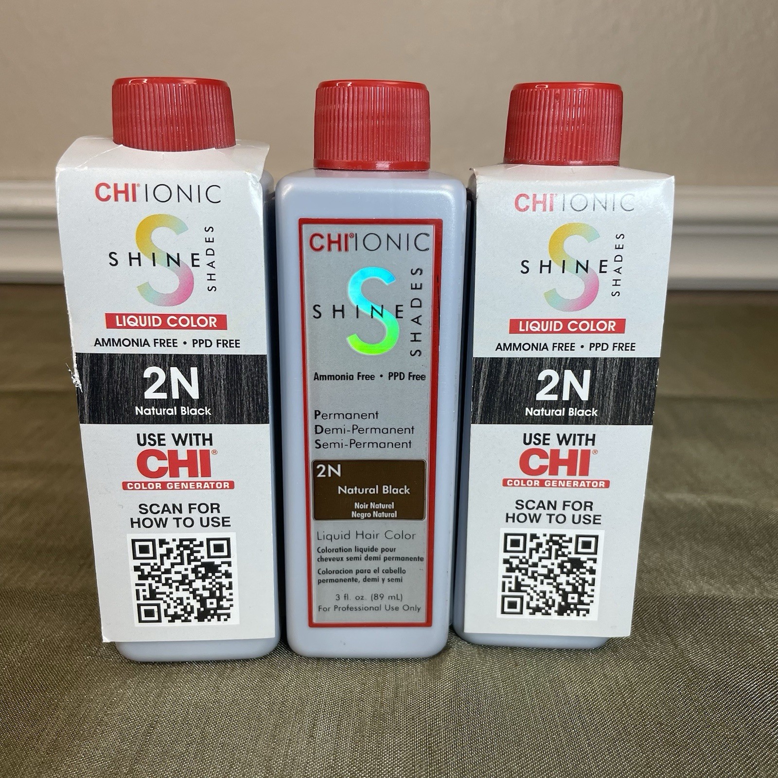 3PK Chi Ionic Shine Shades Natural Black (2N) Permanent/Demi/Semi Hair Die NIB