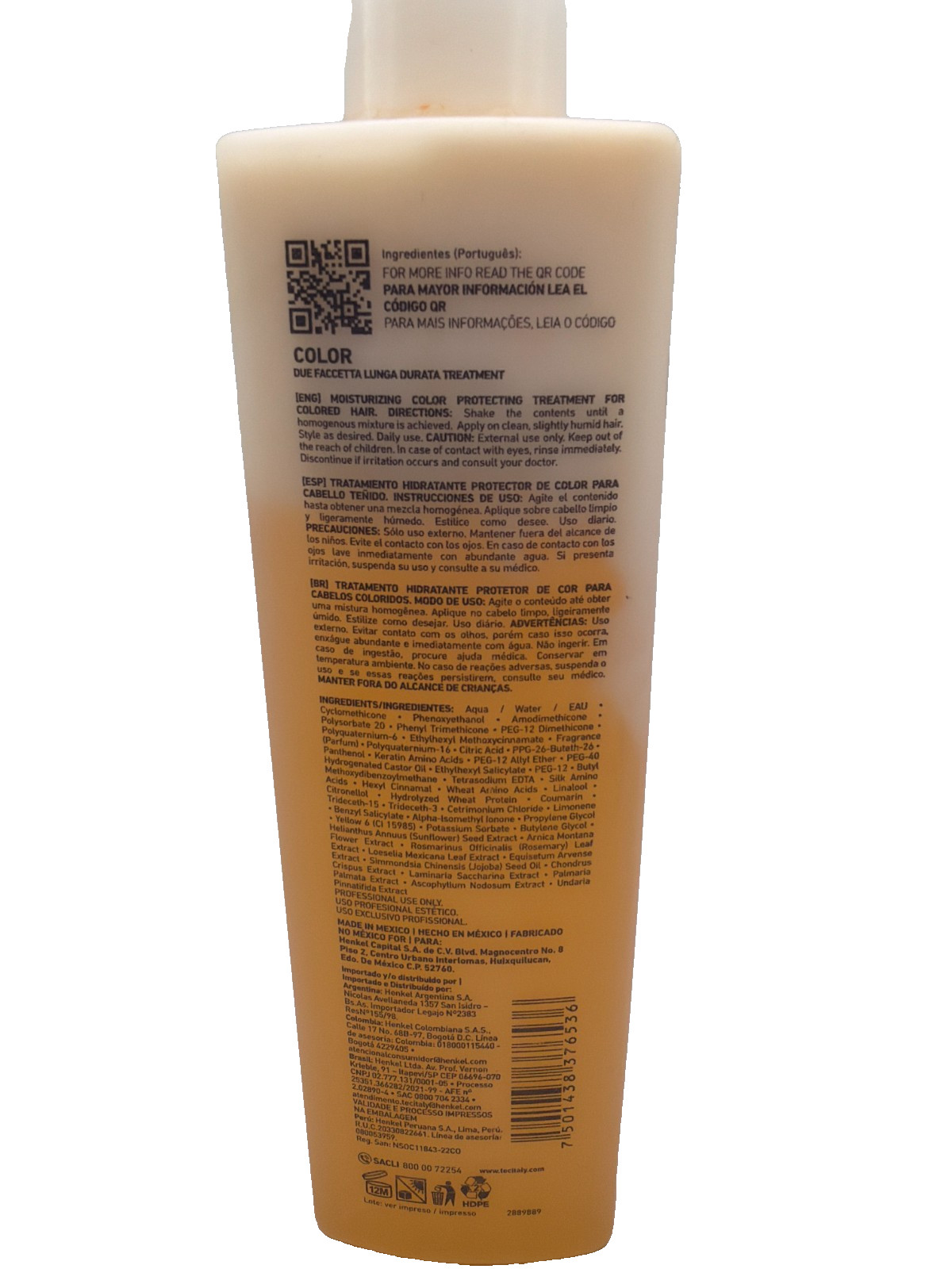 TEC ITALY DUE FACCETTA LUNGA DURATA TREATMENT. FOR COLORED HAIR 10.1 Fl Oz/300ml