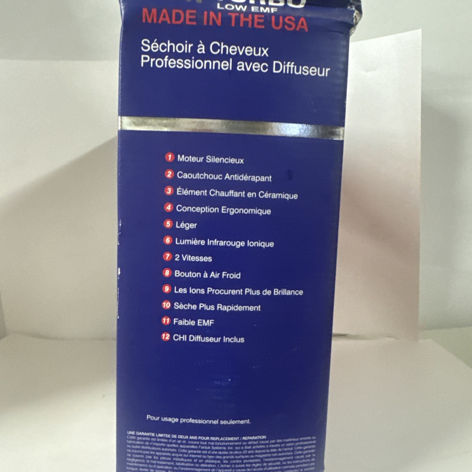 Chi Turbo Low EMF made in USA 1300 W Hair dryer with Attachments and Box